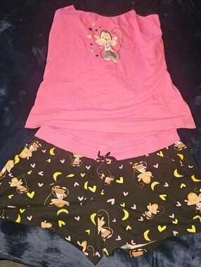 Girls Pink Monkey Print Pajama Set